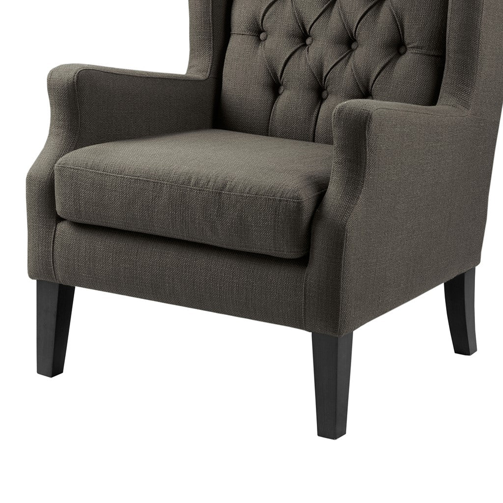 Maxwell Button Tufted Grey Wing Chair