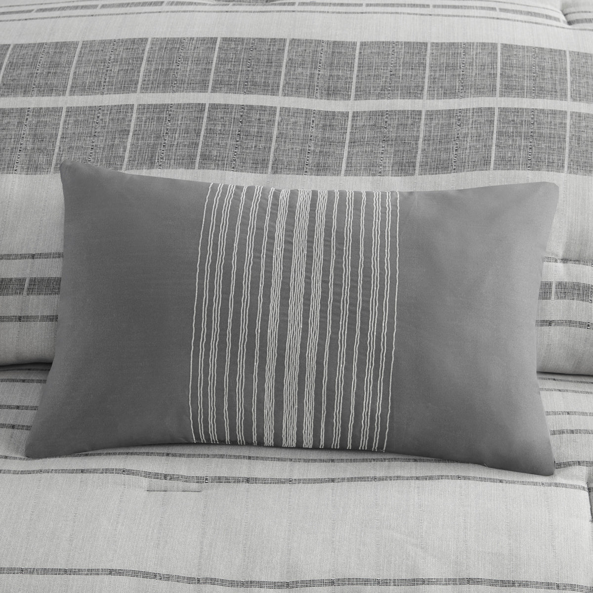 Rhodes 4 Piece Stripe Comforter Set with Throw Pillow - Grey/Multi