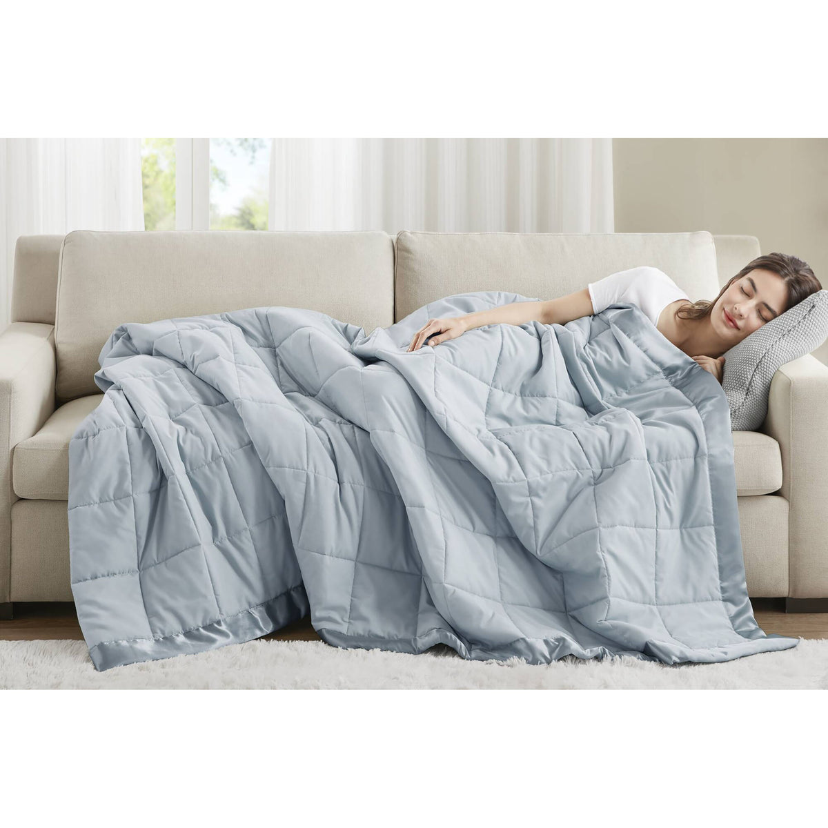 Windom Lightweight Down Alternative Blanket with Satin Trim - Blue