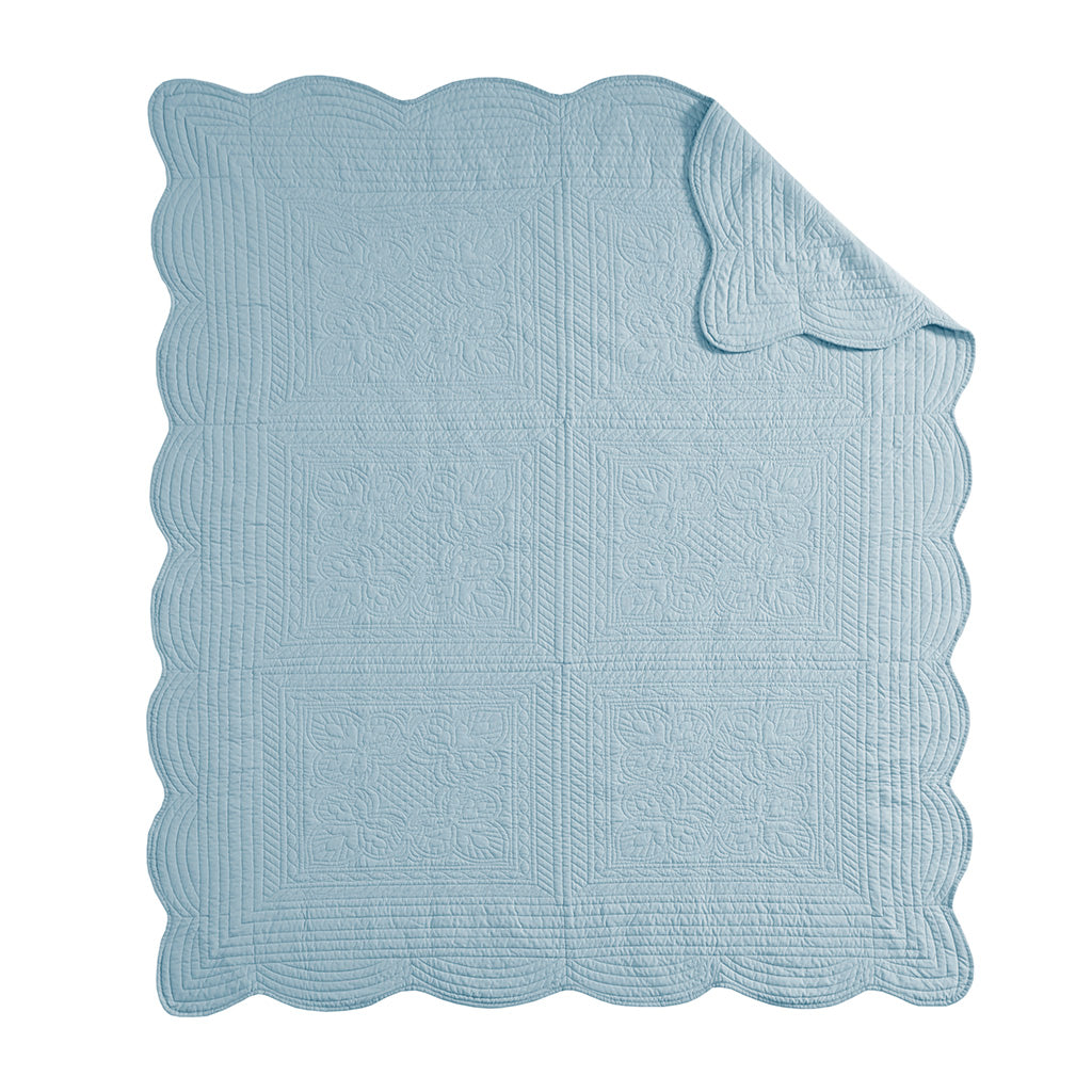 Tuscany Oversized Quilted Throw with Scalloped Edges - Blue