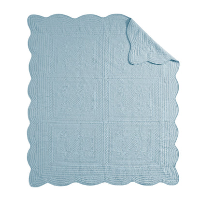 Tuscany Oversized Quilted Throw with Scalloped Edges - Blue