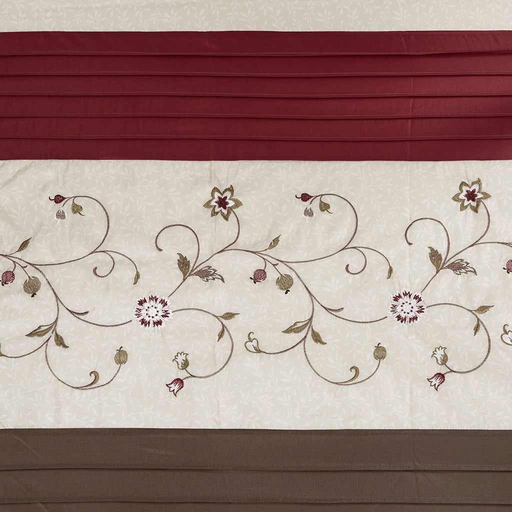 Serene Faux Silk Embroidered Floral Shower Curtain - Red