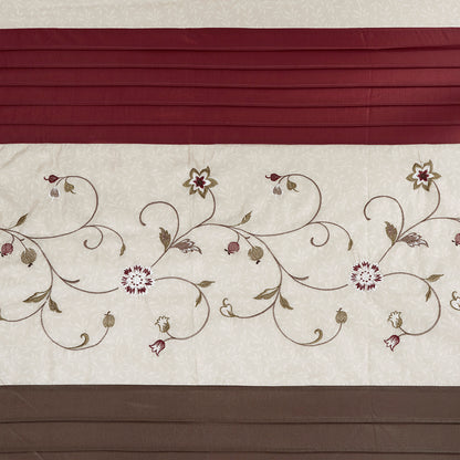 Serene Faux Silk Embroidered Floral Shower Curtain - Red