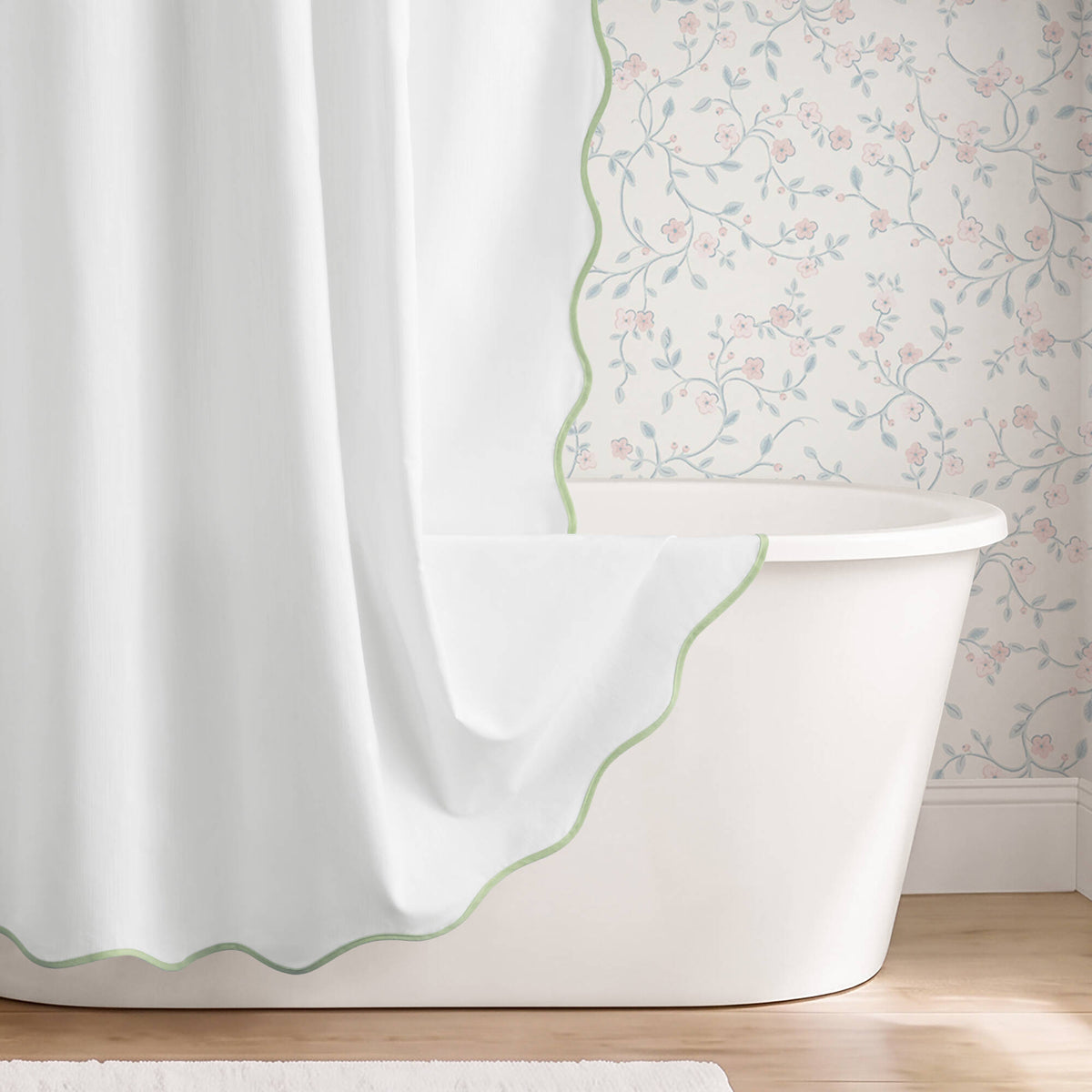Petal Bloom Scalloped Shower Curtain - Green