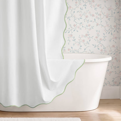 Petal Bloom Scalloped Shower Curtain - Green