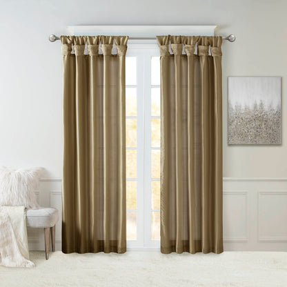 Emilia 100% Polyester Solid Faux Silk Lined Twist Tab Window Curtain - Bronze