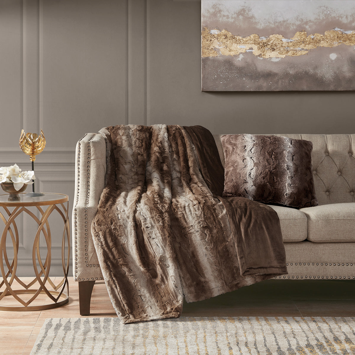 Zuri Faux Fur Square Pillow - Tan