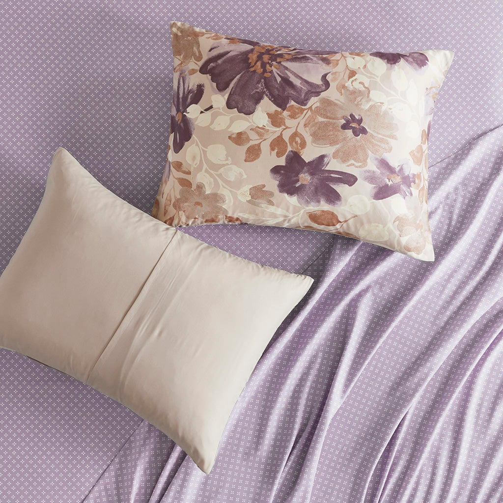 Luna Floral Comforter Set with Bed Sheets - Taupe