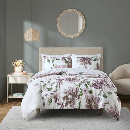 Alice Floral Comforter Set with Bed Sheets - Mauve