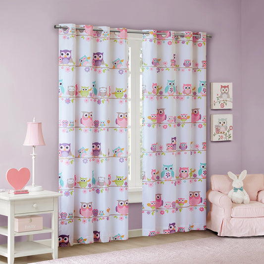 Wise Wendy Owl Printed Blackout Curtain Panel - Multi