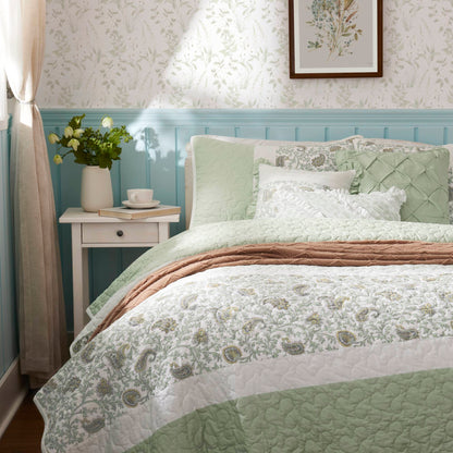Dawn 6 Piece Cotton Percale Quilt Set with Throw Pillows - Sage Green