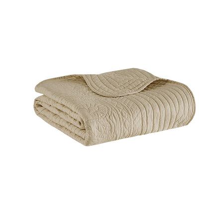 Tuscany Oversized Quilted Throw with Scalloped Edges - Khaki