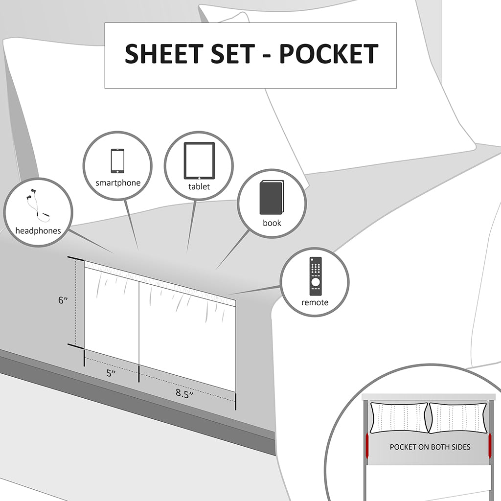 Microfiber Sheet Set with Side Storage Pockets - Charcoal