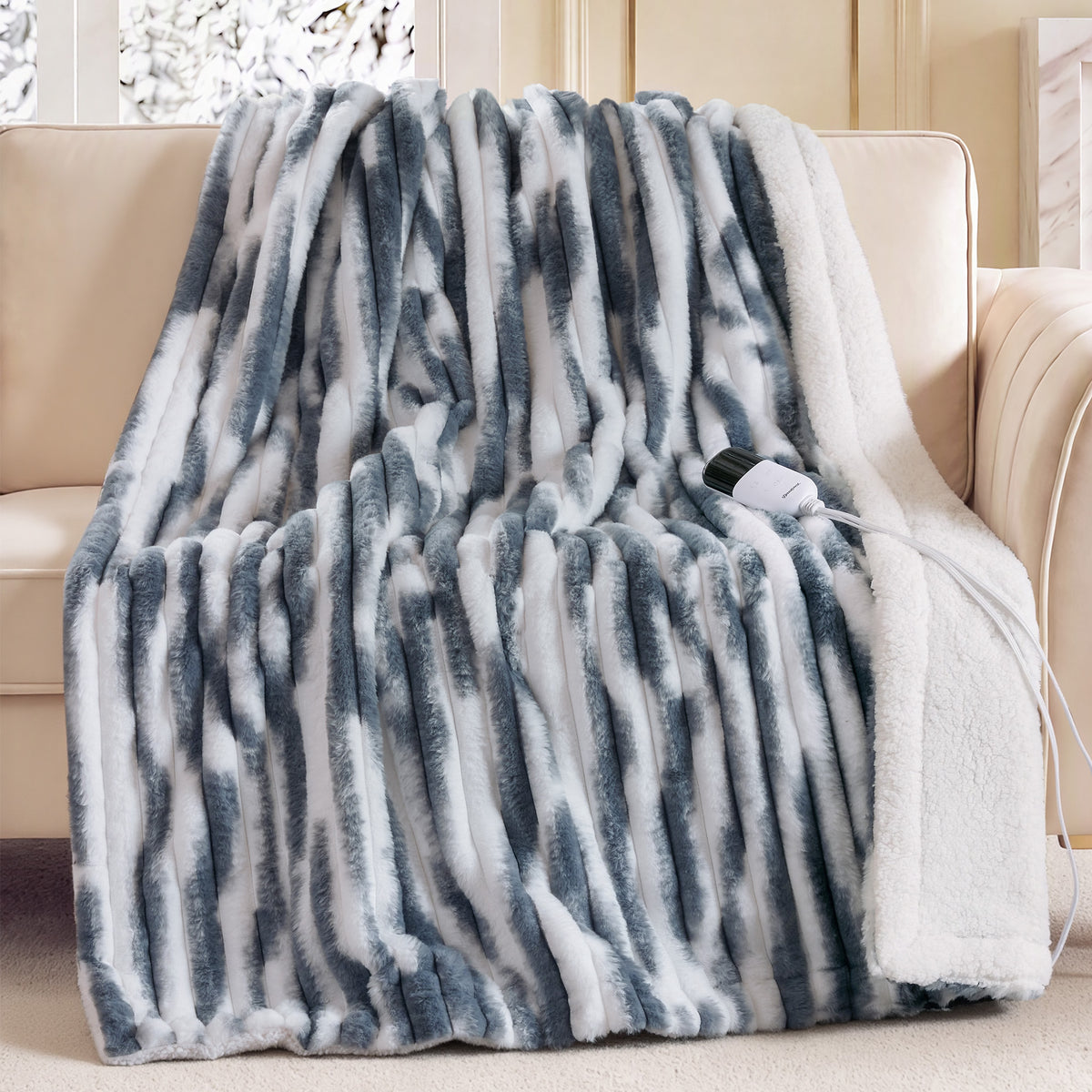 Heated Zuri Luxe Heated Throw - Blue Marble
