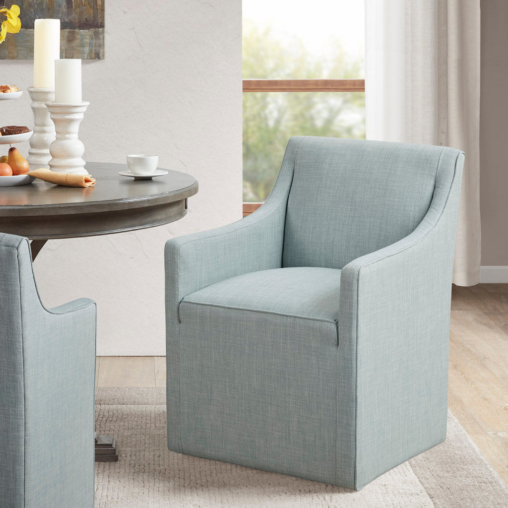 Charlotte Upholstered Dining Arm Chair with Hidden Casters - Blue