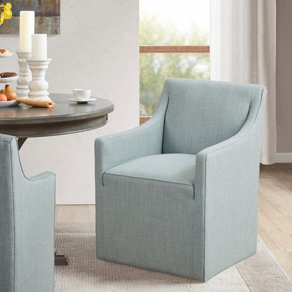 Charlotte Upholstered Dining Arm Chair with Hidden Casters - Blue