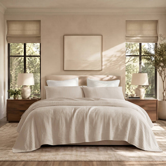 Hayden  3-Piece Cotton Blend Textured Knit Quilt Set - Linen