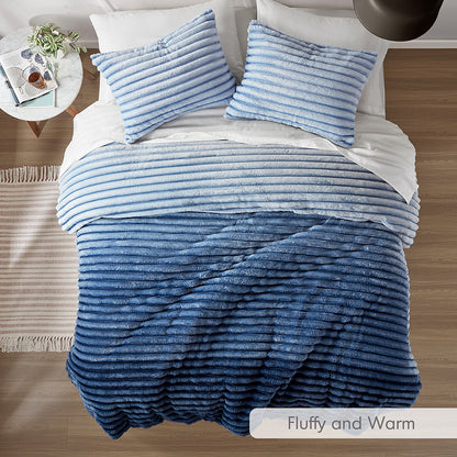 Avril Fluffy Ribbed Plush Comforter Set - Blue Ombre