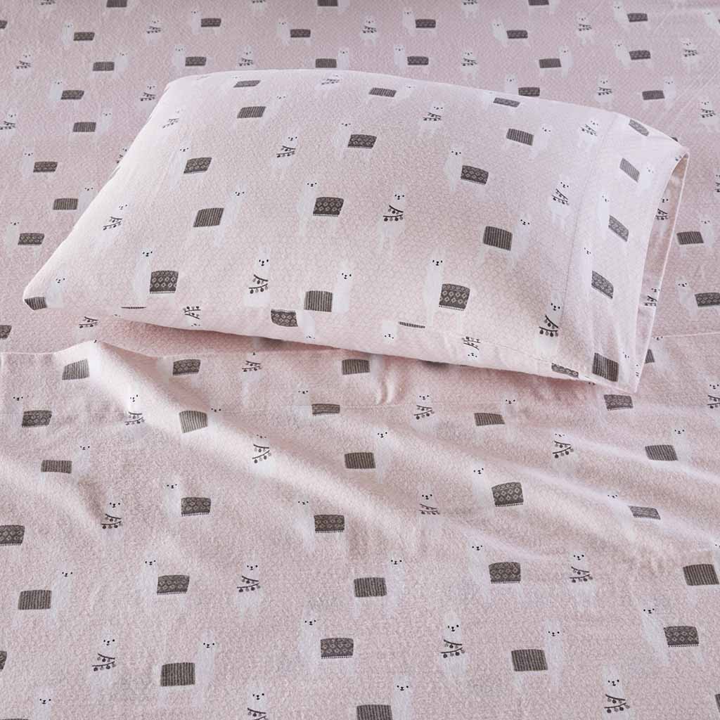 Cozy Soft Cotton Flannel Printed Sheet Set - Pink Llamas