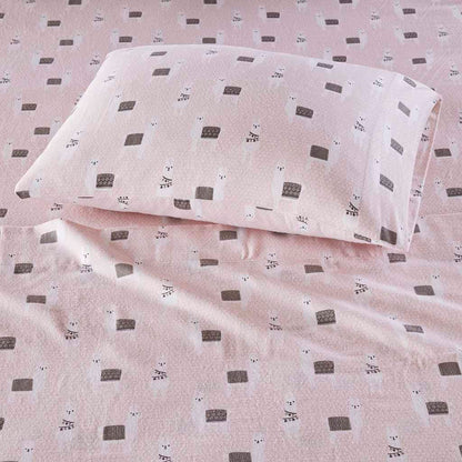 Cozy Soft Cotton Flannel Printed Sheet Set - Pink Llamas