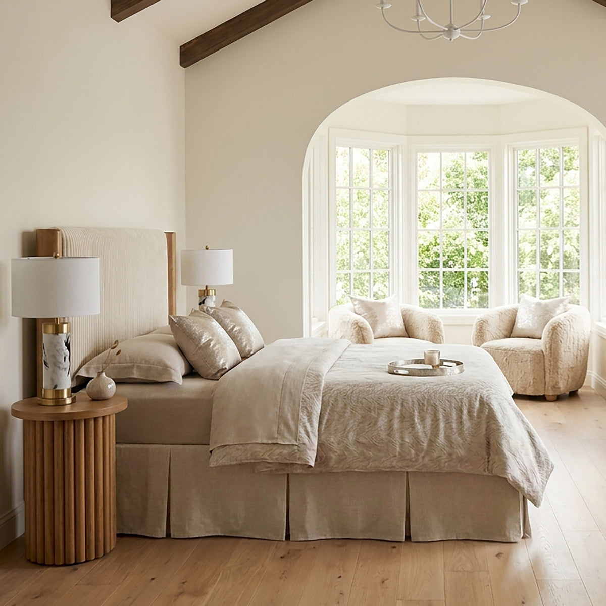 Solene Channel-Tufted Full/Queen Upholstered Wood Headboard - Beige/Natural