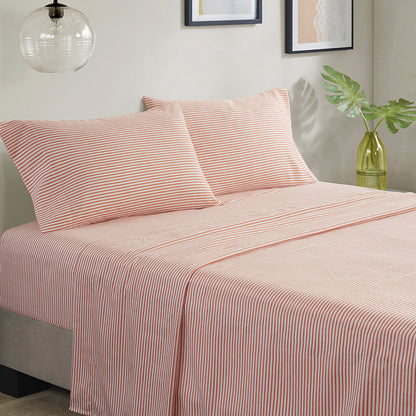Jaxon Stripe Comforter Set with Bed Sheets - Coral/Grey