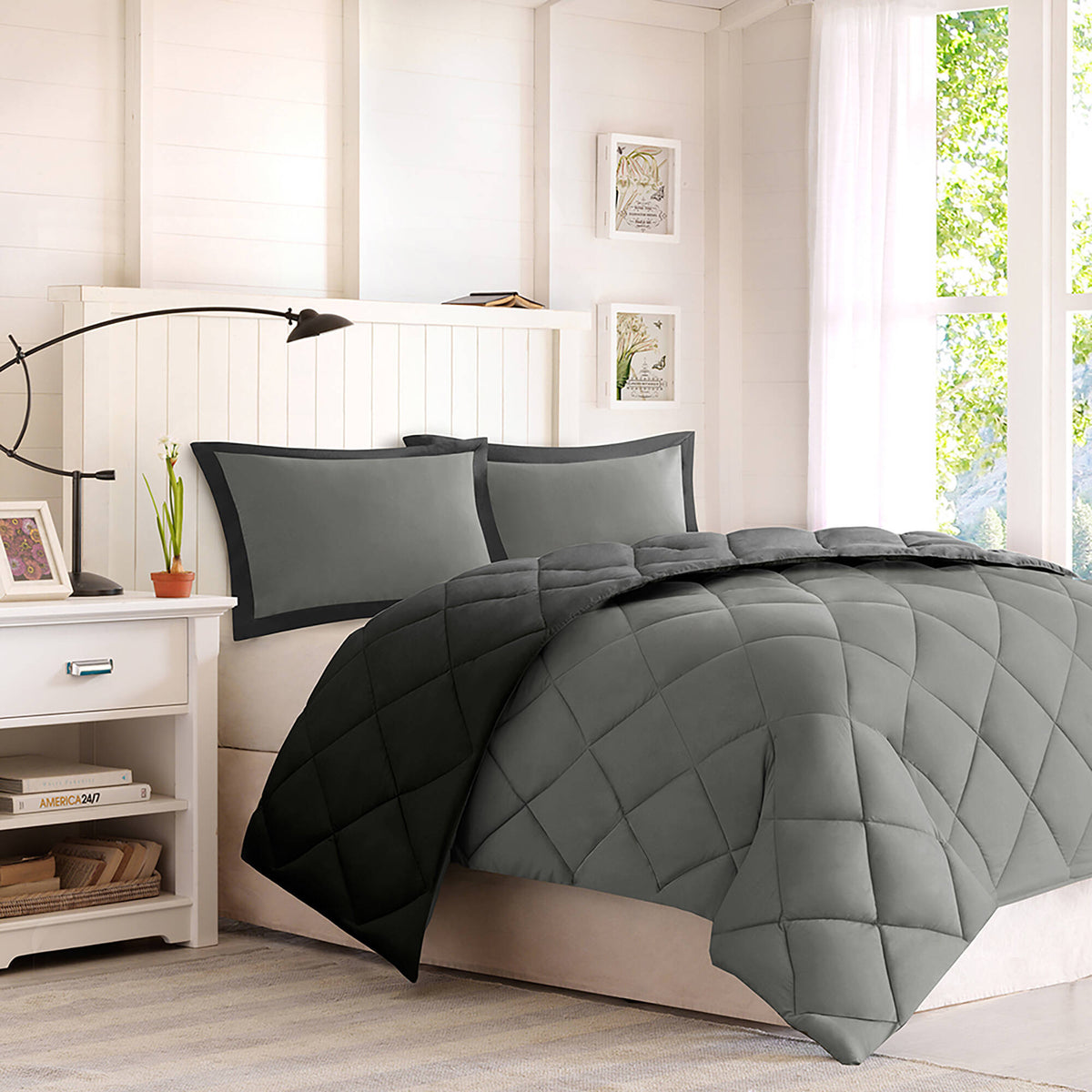 Larkspur 3M Scotchgard Reversible Down Alt Comforter Set - Black/Grey