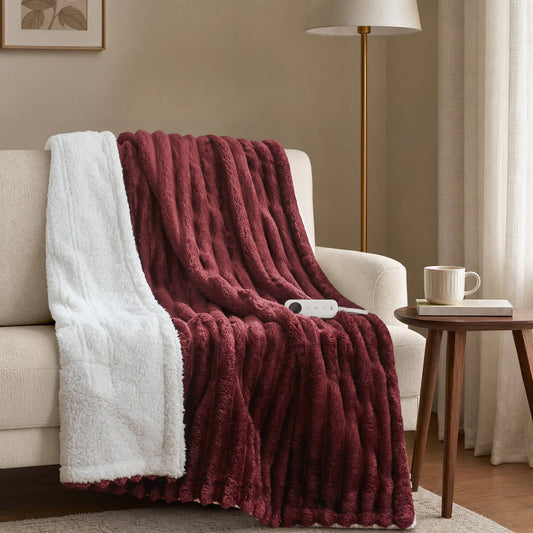 Heated Cord Plush Heated Throw - Red