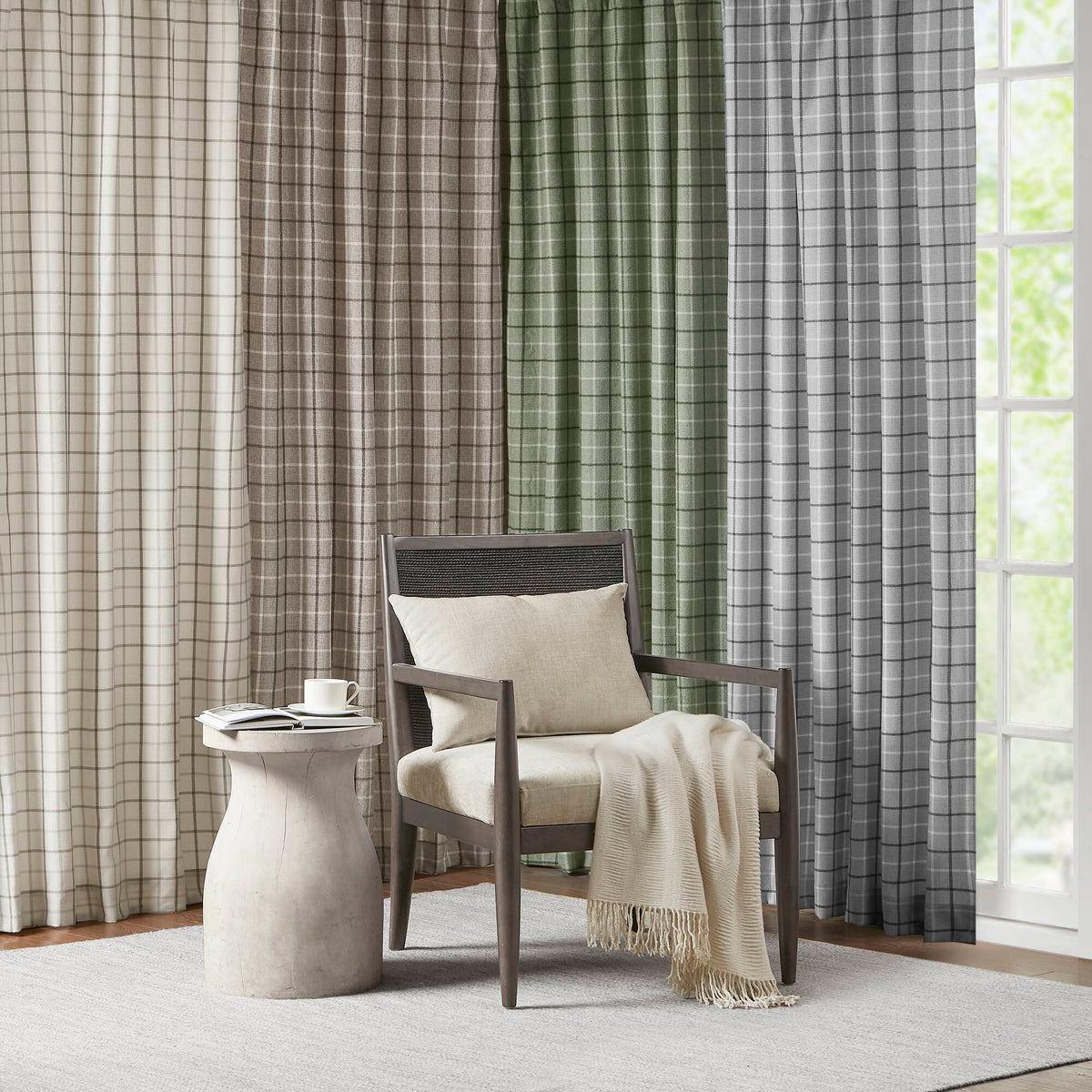 Anaheim Plaid Faux Leather Tab Top Curtain Panel with Fleece Lining - Brown