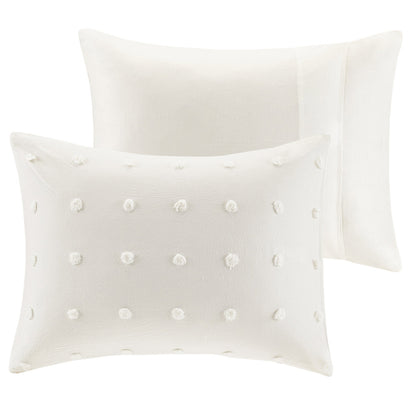 Brooklyn Cotton Jacquard Comforter Set with Euro Shams and Throw Pillows - Ivory