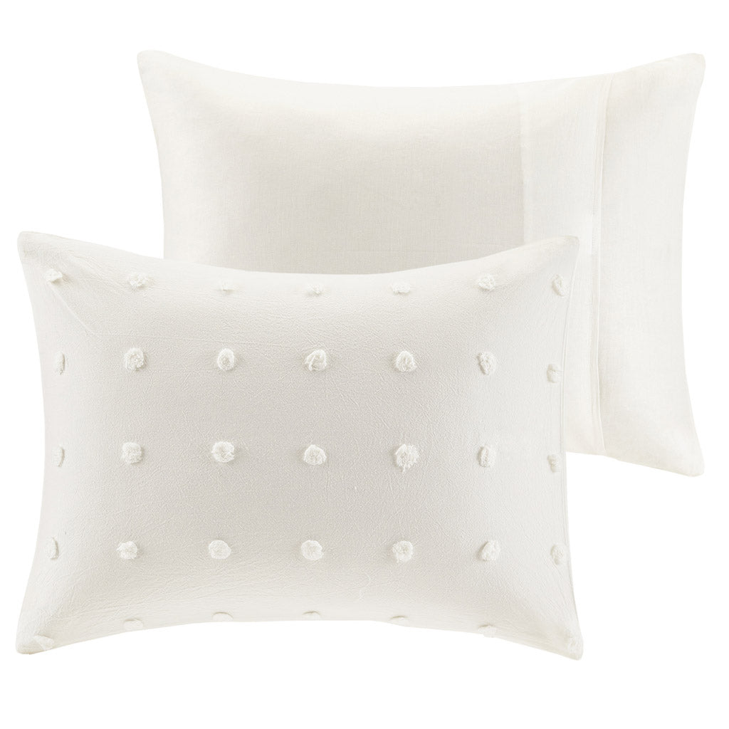 Brooklyn Cotton Jacquard Duvet Cover Set with Euro Shams and Throw Pillows - Ivory