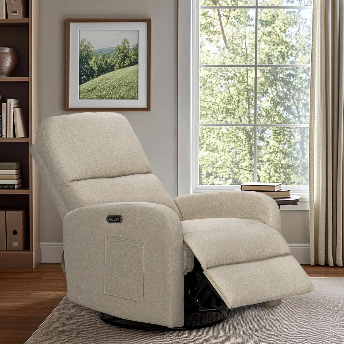 Dakota Power Recliner 3-in-1 with Swivel, Glider, Charging Station - Beige
