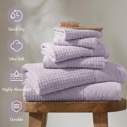 Spa Waffle Cotton Jacquard Bath Towel 6 Piece Set - Lilac