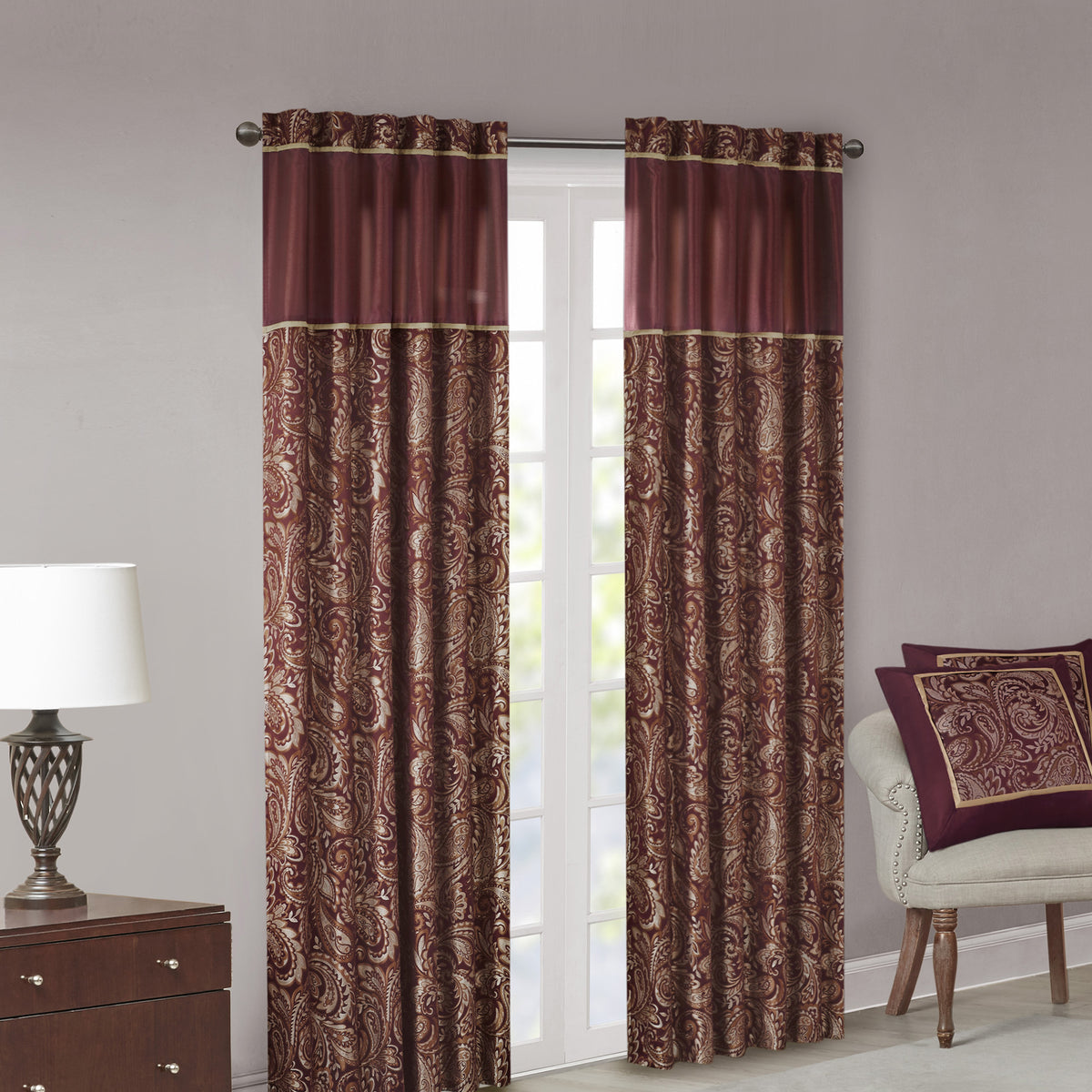 Aubrey Jacquard Curtain Panel Pair - Burgundy
