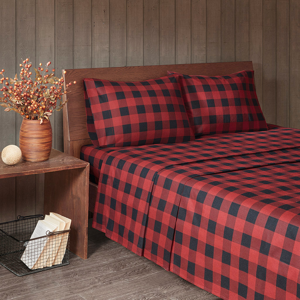 Cotton Flannel Sheet Set - Red/Black Buffalo Check