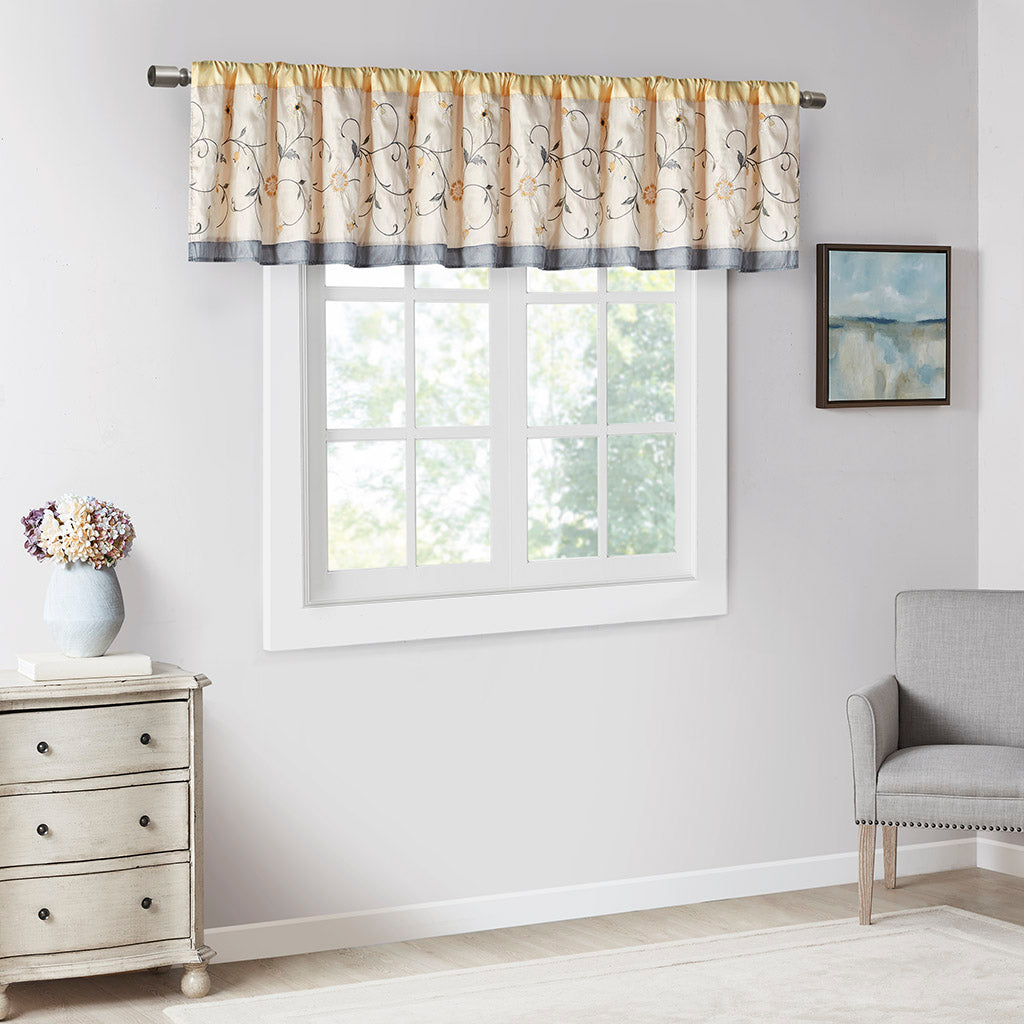 Serene Embroidered Window Valance - Yellow