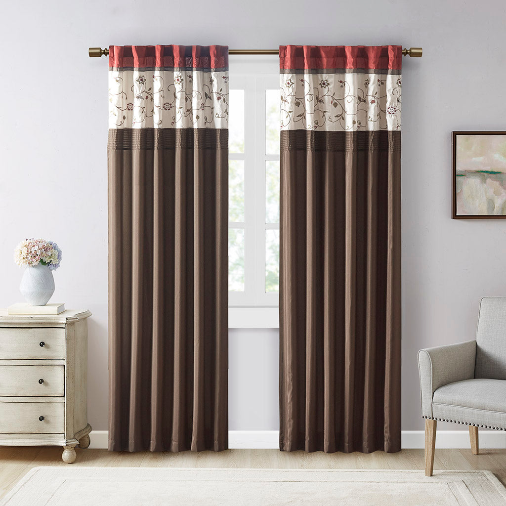 Serene Embroidered Curtain Panel - Red