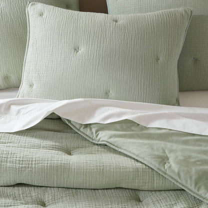 Breeze cotton gauze embroidered Quilt Set - Sage