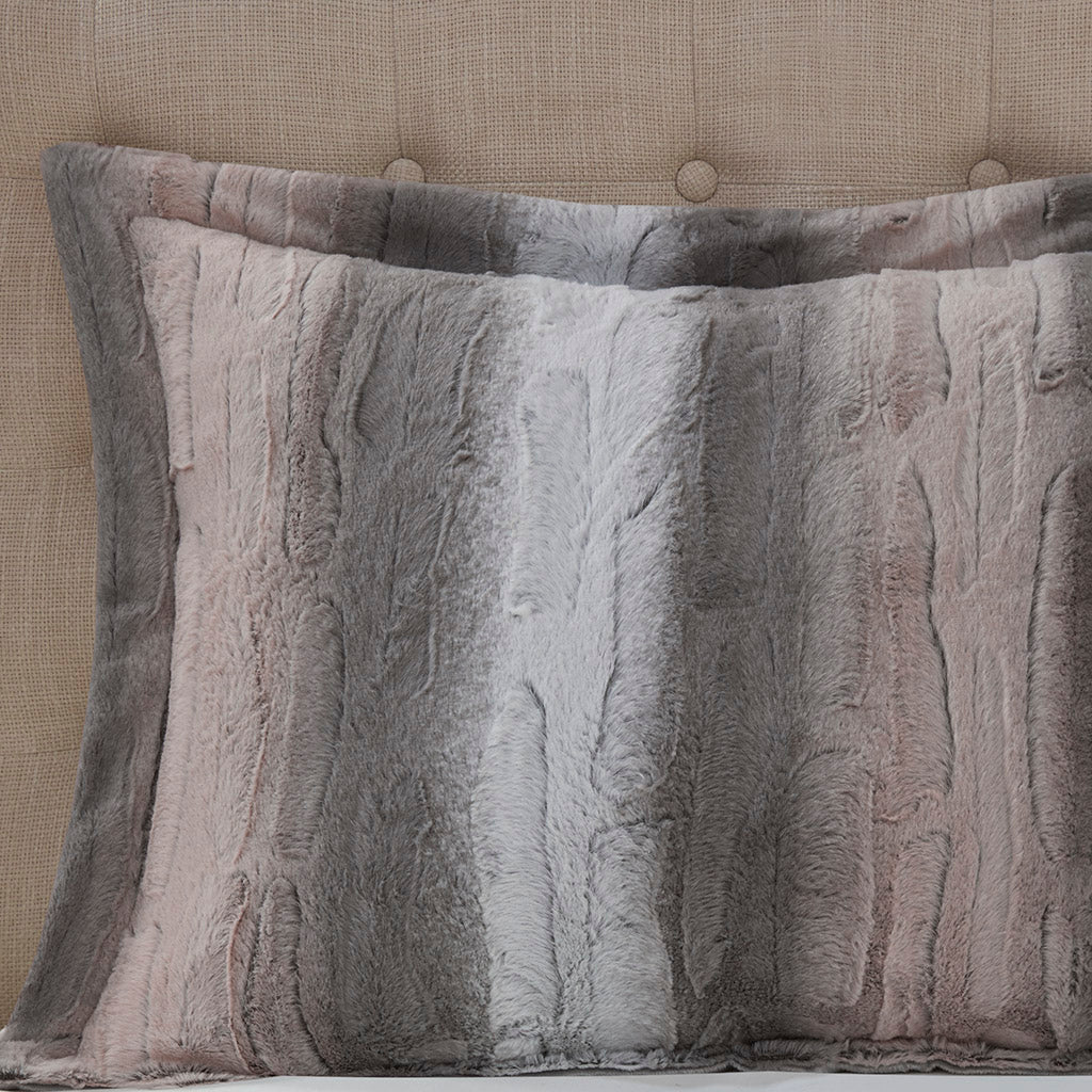 Zuri Faux Fur Comforter Set - Blush/Grey