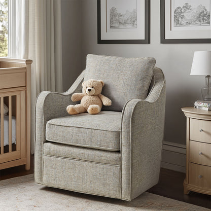 Brianne Upholstered Swivel Curved Armchair - Grey Multi