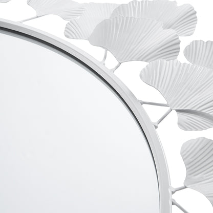 Eden Gingko Leaf Round Wall Mirror 30.5” - White