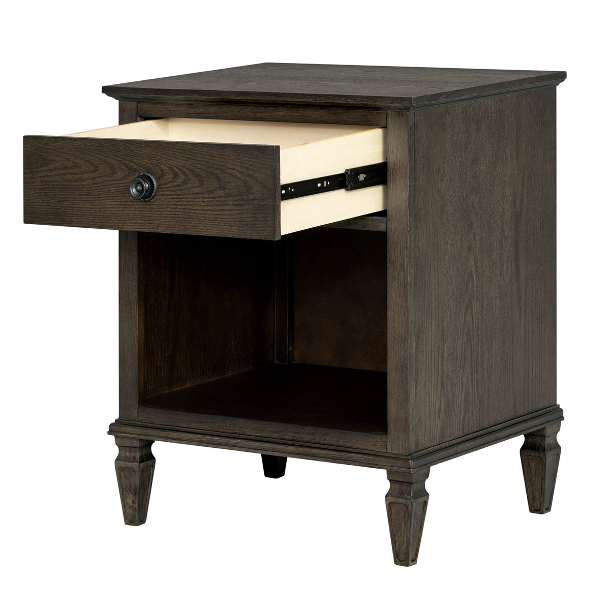Victoria one-drawer wood nightstand with shelf - Antique Brown