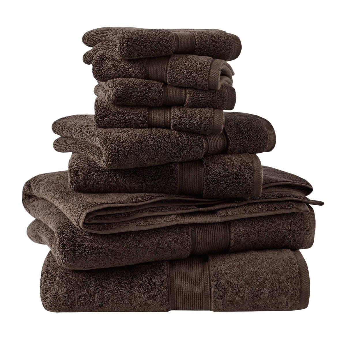800GSM 100% Cotton 8 Piece Towel Set - Brown