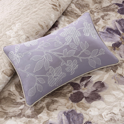 Luna 6 Piece Printed Quilt Set with Throw Pillows - Taupe