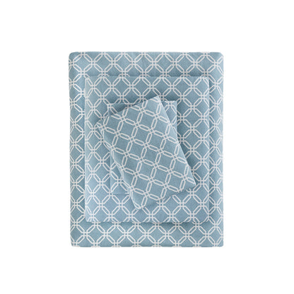 Cozy Cotton Flannel Printed Sheet Set - Blue Geo