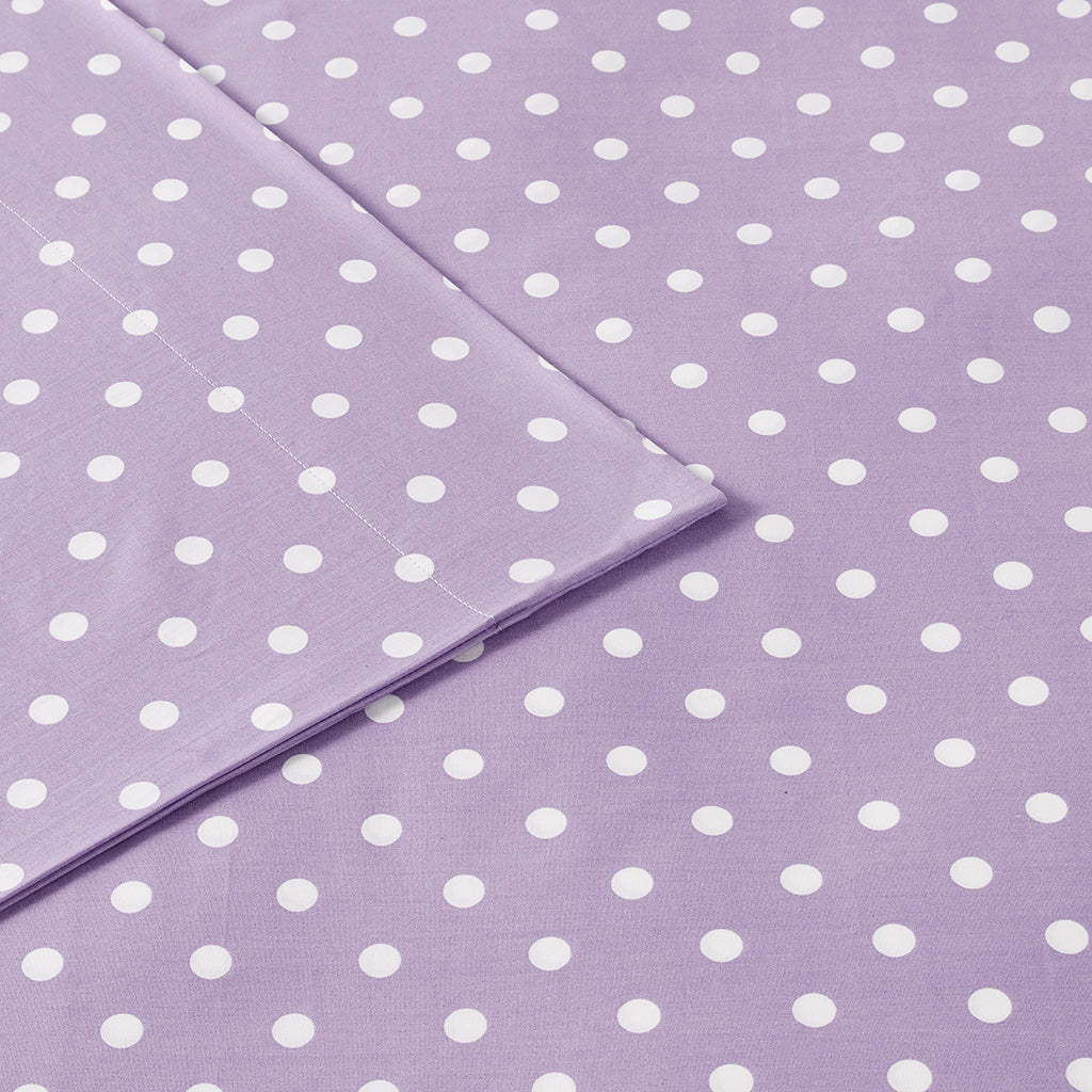 Polka Dot Printed 100% Cotton Sheet Set - Purple