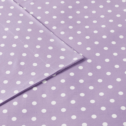 Polka Dot Printed 100% Cotton Sheet Set - Purple