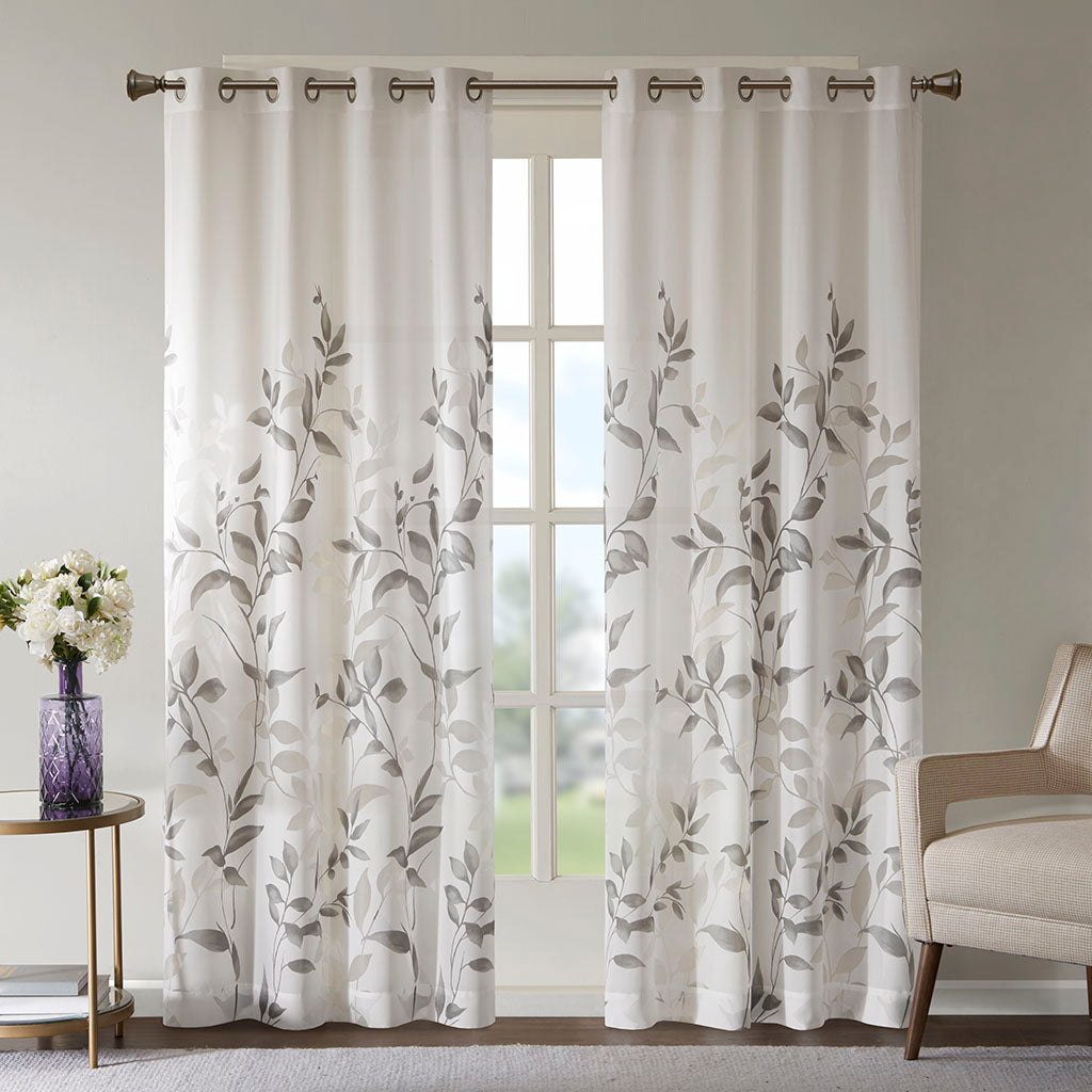 Cecily Burnout Printed Window Curtain Panel - Grey