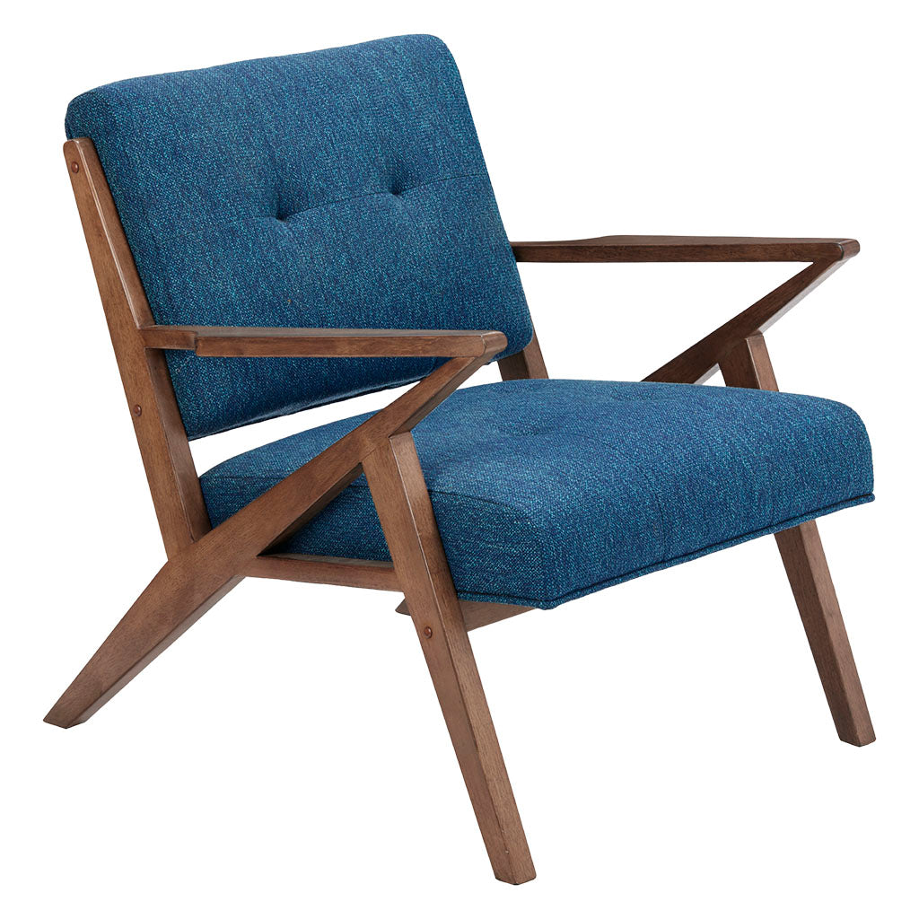Rocket Upholstered Arm Chair with Angled Wood Frame - Blue/Pecan