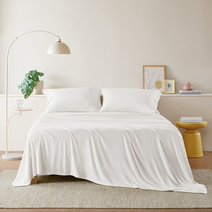 Cotton Blend Jersey Knit All Season Sheet Set - White